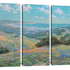 Granville Redmond : Malibu Coast Spring 1929 Canvas Gallery Wrapped or Framed Giclee Wall Art Print D5060 3 Panel Stretched Canvas