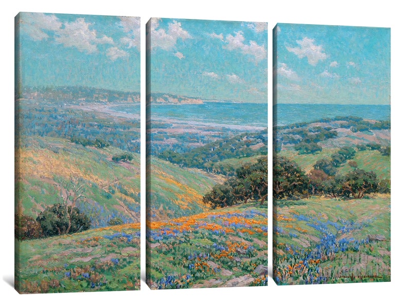 Granville Redmond : Malibu Coast Spring 1929 Canvas Gallery Wrapped or Framed Giclee Wall Art Print D5060 3 Panel Stretched Canvas