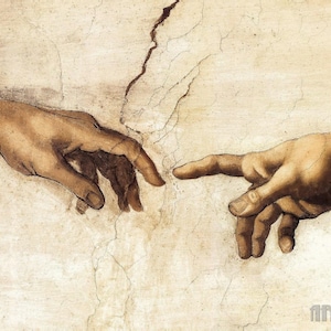 Miguel Ángel Buonarroti: La mano de Dios: La creación de Adán (Capilla Sixtina, 1509). Impresión giclée sobre lienzo (D4060).