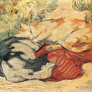 Franz Marc: Gatos sobre un paño rojo (1910) Impresión giclée sobre lienzo, enmarcada o enmarcada, remasterizada digitalmente (D5060)