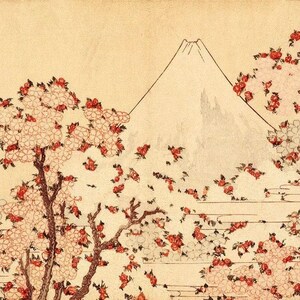 Katsushika Hokusai: berg Fuji gezien door kersenbloesem canvas galerij verpakt of ingelijste giclee muurkunst print (D2560)
