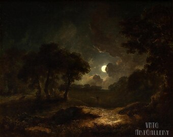James Arthur O'Connor : Romantic Night Landscape (c.1828-40) Canvas Gallery Wrapped or Framed Giclee Wall Art Print (D5060)