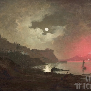 Joseph Wright of Derby : A View of Vesuvius from Posillipo, Naples (1788-90) Canvas Gallery Wrapped or Framed Giclee Wall Art Print (D4060)