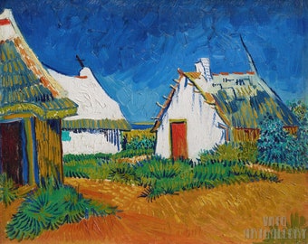 Vincent van Gogh : Three white cottages in Saintes-Maries (1888) Canvas Gallery Wrapped or Framed Giclee Wall Art Print (D5060)