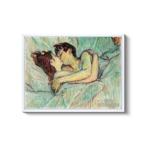 Henri de Toulouse-Lautrec The Kiss In Bed 1892 Canvas Gallery Wrapped or Framed Giclee Wall Art Print D4560 White Floating Frame Canvas