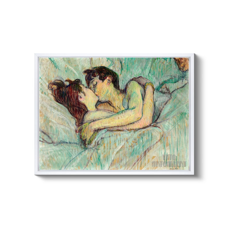 Henri de Toulouse-Lautrec The Kiss In Bed 1892 Canvas Gallery Wrapped or Framed Giclee Wall Art Print D4560 White Floating Frame Canvas