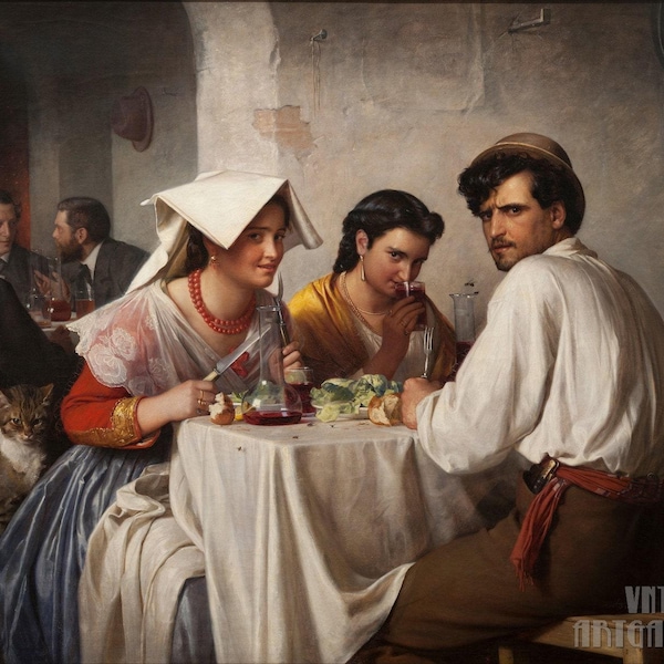 Carl Bloch : In a Roman Osteria (1866) Canvas Gallery Wrapped or Framed Giclee Wall Art Print Digitally Remastered (D5060)
