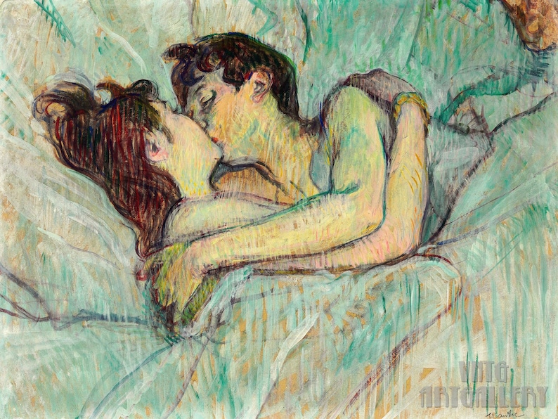Henri de Toulouse-Lautrec The Kiss In Bed 1892 Canvas Gallery Wrapped or Framed Giclee Wall Art Print D4560 image 1