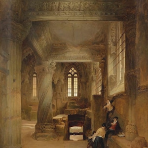 David Roberts: Innenraum der Rosslyn-Kapelle (1844) Leinwand-Galerie gewickelt oder gerahmt Giclee-Wandkunst-Druck Digitally Remastered (D6045)