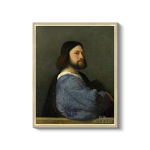 Tiziano: Ritratto di un uomo con una manica trapuntata (1510) Stampa artistica da parete Giclée su tela, incorniciata o avvolta in una galleria, rimasterizzata digitalmente (D6050) White Floating Frame Canvas