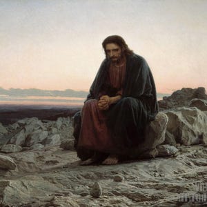 Ivan Kramskoy: Cristo no Deserto (1872) Impressão artística em tela, com moldura ou acabamento de galeria, remasterizada digitalmente (D5060)