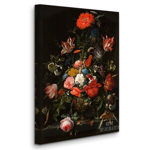 Abraham Mignon : Fleurs dans un vase en métal 1670 Impression giclée d'art murale sur toile tendue ou encadrée D6045 1 Panel Stretched Canvas