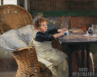 ヘレーネ・シャルフベック：回復期の少女（1888年）キャンバスギャラリーラップまたは額装ジクレー壁掛けアートプリントデジタルリマスター版（D5060）