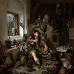 Cornelis Pietersz Bega : The Alchemist (1663) Canvas Gallery Wrapped or Framed Giclee Wall Art Print Digitally Remastered (D6050)