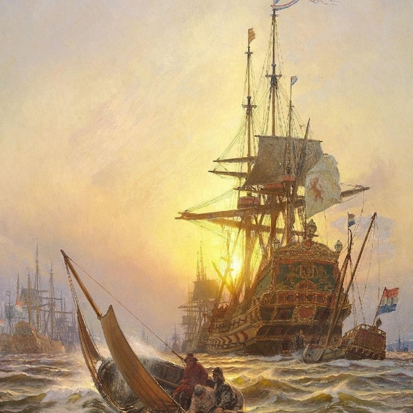 Christian Mølsted : Hans Rostgaard Sails During a Storm to the Dutch (1924) Canvas Gallery Wrapped or Framed Giclee Wall Art Print (D6050)