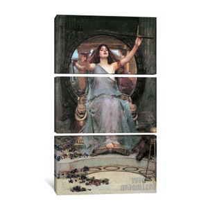 John William Waterhouse : Circe Offering the Cup to Odysseus 1891 Canvas Gallery Wrapped or Framed Giclee Wall Art Print D6035 3 Panel Stretched Canvas