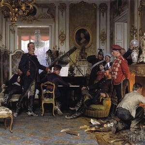 Anton von Werner: Nos Quartéis das Tropas nos arredores de Paris (1894) Impressão artística em tela, com moldura ou acabamento de galeria (D4560)