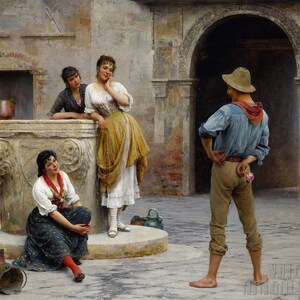 Eugen von Blaas : Flirtation (1894) Canvas Gallery Wrapped or Framed Giclee Wall Art Print Digitally Remastered (D5060)