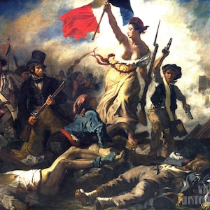 Eugène Delacroix: La libertà che guida il popolo (1830) Stampa artistica su tela incorniciata o avvolta in una galleria d'arte Giclée, rimasterizzata digitalmente (D5060)