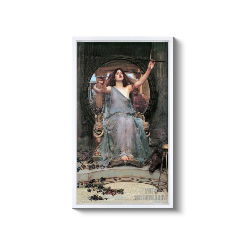 John William Waterhouse : Circe Offering the Cup to Odysseus 1891 Canvas Gallery Wrapped or Framed Giclee Wall Art Print D6035 White Floating Frame Canvas