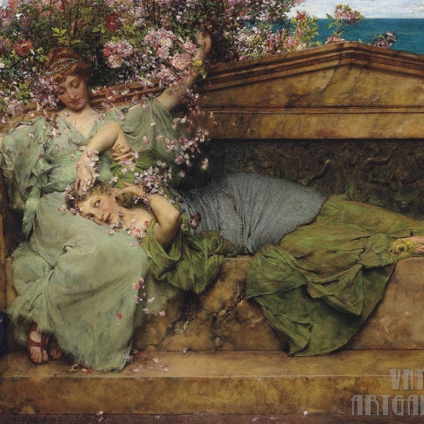 Lawrence Alma-Tadema : In A Rose Garden (1890) Canvas Gallery Wrapped or Framed Giclée Wall Art Print (D4560)