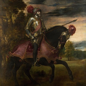 Titian : Charles V on Horseback in Mühlberg (1548) Canvas Gallery Wrapped or Framed Giclee Wall Art Print (D6050)