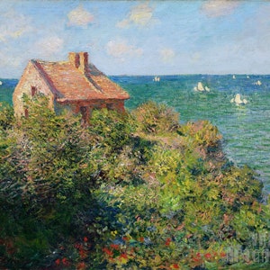 Claude Monet: Cottage del pescatore a Varengeville (1883) Stampa artistica da parete giclée incorniciata o avvolta in tela (D4560)