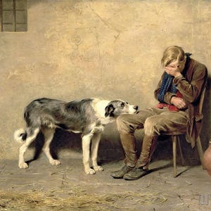Briton Riviere: Fidelity (1869) Stampa artistica da parete Giclée su tela, incorniciata o avvolta in una galleria, rimasterizzata digitalmente (D4060)
