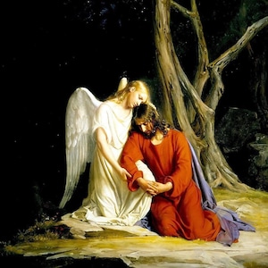 Carl Bloch : An Angel Comforting Jesus Before His Arrest in the Garden (1873) Canvas Gallery Wrapped or Framed Giclee Wall Art Print (D6050)