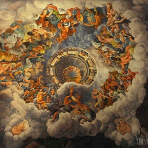 Giulio Romano: La caduta dei giganti (Mantova, 1534) Stampa artistica da parete Giclée su tela, incorniciata o avvolta in una galleria, rimasterizzata digitalmente (D4060)