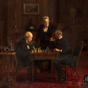 Thomas Eakins : The Chess Players (1876) Canvas Gallery Wrapped or Framed Giclée Wall Art Print Digitally Remastered (D4560)
