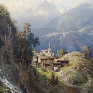 Adolf Mosengel : Village in the Bernese Alps (1885) Canvas Gallery Wrapped or Framed Giclee Wall Art Print Digitally Remastered (D6045)