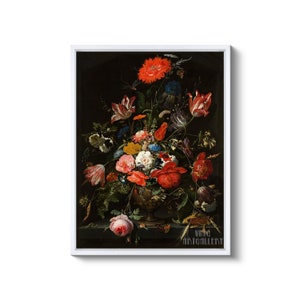 Abraham Mignon : Fleurs dans un vase en métal 1670 Impression giclée d'art murale sur toile tendue ou encadrée D6045 White Floating Frame Canvas