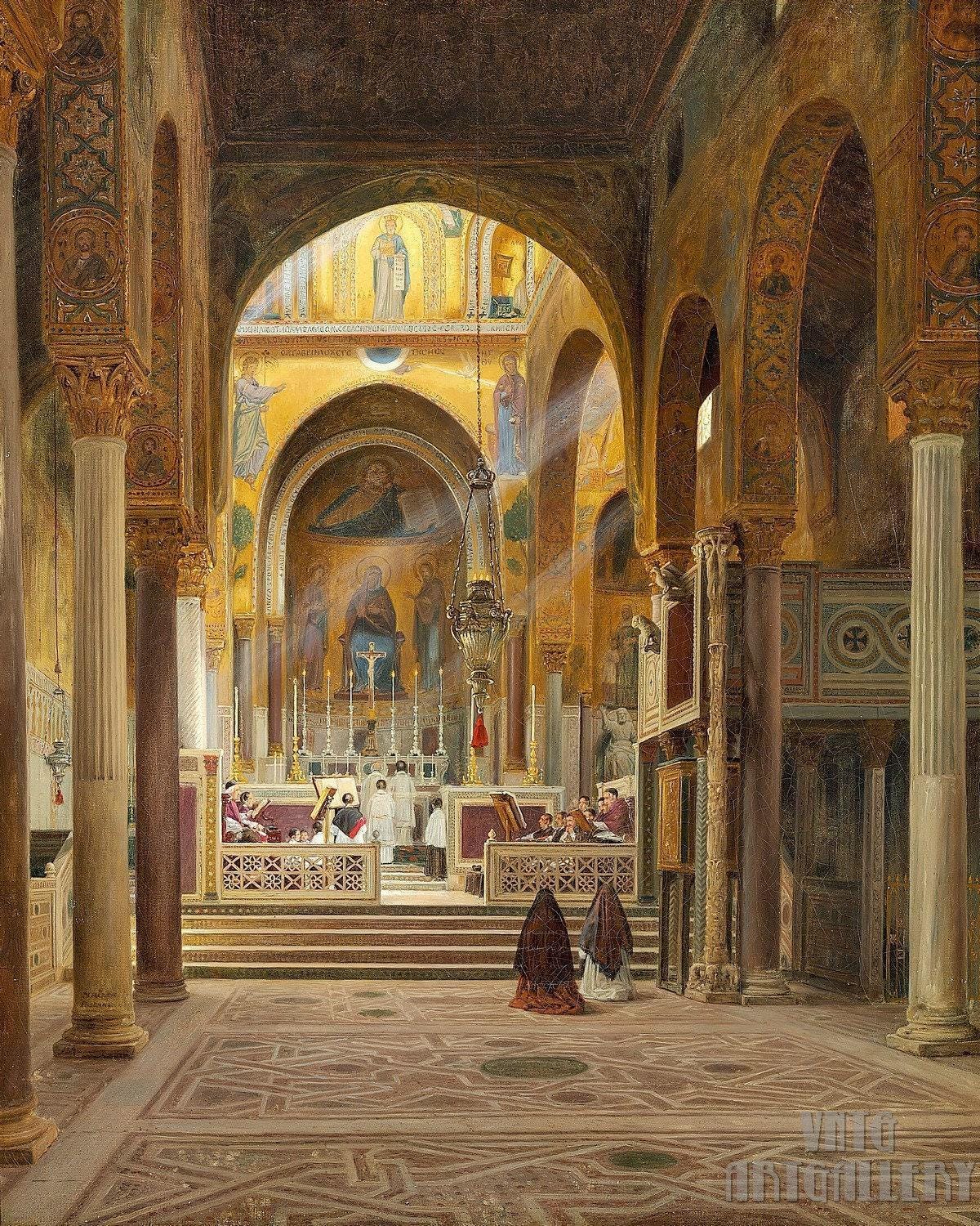 Martinus Rørbye: A Capela Palatina no Palazzo dei Normanni Palermo (1842) Tela emoldurada em giclée para impressão de parede (D6050)