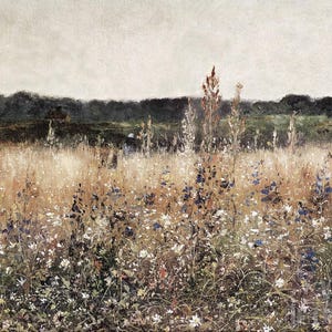 Campo de flores silvestres vintage, campo de flores, flores silvestres botânicas, paisagem campestre, galeria de tela embrulhada ou emoldurada, impressão de arte de parede (D4060)