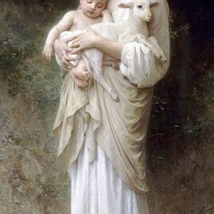 William-Adolphe Bouguereau: Innocenza (1893) Stampa artistica su tela, incorniciata o avvolta in una galleria, giclée, rimasterizzata digitalmente (D6030)