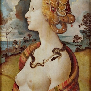Piero di Cosimo: Retrato de Simonetta Vespucci (1490). Impresión giclée sobre lienzo, enmarcada o enmarcada, remasterizada digitalmente (D6045).