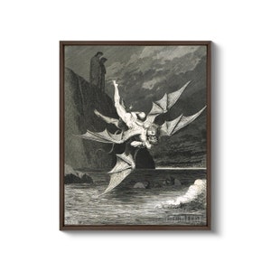 Gustave Doré : Alichino and Calcabrina Fighting over the Pitch 1890 Canvas Gallery Wrapped or Framed Giclee Wall Art Print D6050 Brown Floating Frame Canvas