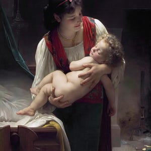 William-Adolphe Bouguereau: Berceuse (Le Coucher) (1873) Galeria płócienna owinięta lub oprawione Giclee Wall Art Print (D6045)