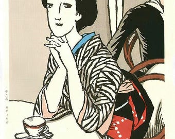 竹久夢二 - カフェの女（1900年 - 1910年代）キャンバスギャラリー