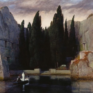 Arnold Bocklin: L'isola dei morti (1883) Stampa artistica su tela incorniciata o avvolta in una galleria d'arte Giclée, rimasterizzata digitalmente (D3060)