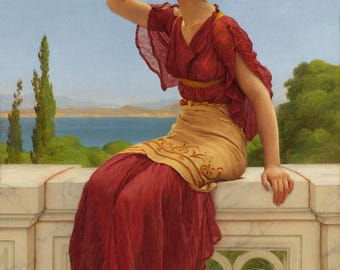 John William Godward: La Señal (1899) Impresión giclée sobre lienzo, enmarcada o envuelta en galería, remasterizada digitalmente (D6040)