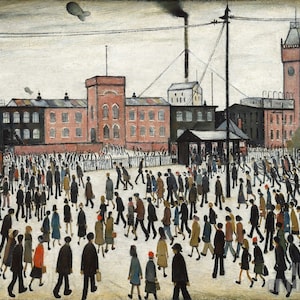 LS Lowry: Going to Work (1943) Stampa artistica da parete Giclée su tela, incorniciata o avvolta in una galleria, rimasterizzata digitalmente (D4560)