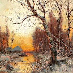 Julius Sergius von Klever Masses : Winter Landscape in Evening Light (1924) Canvas Gallery Wrapped or Framed Giclee Wall Art Print (D5060)