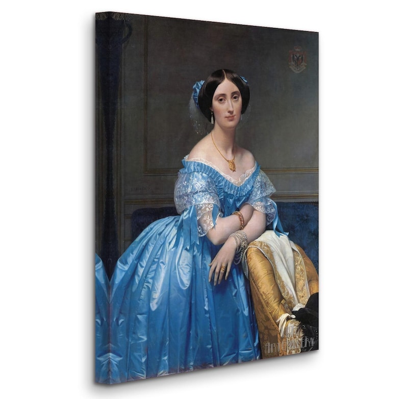a painting of a woman in a blue dress