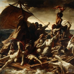 Théodore Géricault: La zattera della Medusa (1818–1819) Stampa artistica su tela incorniciata o avvolta in una galleria d'arte Giclée, rimasterizzata digitalmente (D4060)