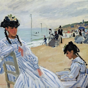 Claude Monet : On the Beach at Trouville (1870) Canvas Gallery Wrapped or Framed Giclee Wall Art Print Digitally Remastered (D5060)