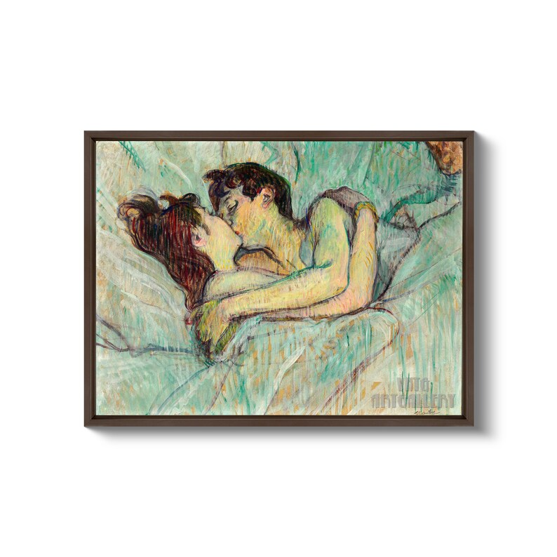 Henri de Toulouse-Lautrec The Kiss In Bed 1892 Canvas Gallery Wrapped or Framed Giclee Wall Art Print D4560 Brown Floating Frame Canvas