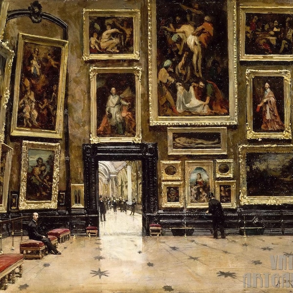 Alexandre Brun: Vista del Salón Carré del Louvre (1880). Impresión artística giclée en lienzo, enmarcada o envuelta en galería (D4560).