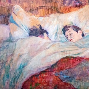 Henri de Toulouse-Lautrec - A letto (c. 1892) Stampa artistica da parete Giclée su tela, incorniciata o avvolta in una galleria, rimasterizzata digitalmente (D4560)